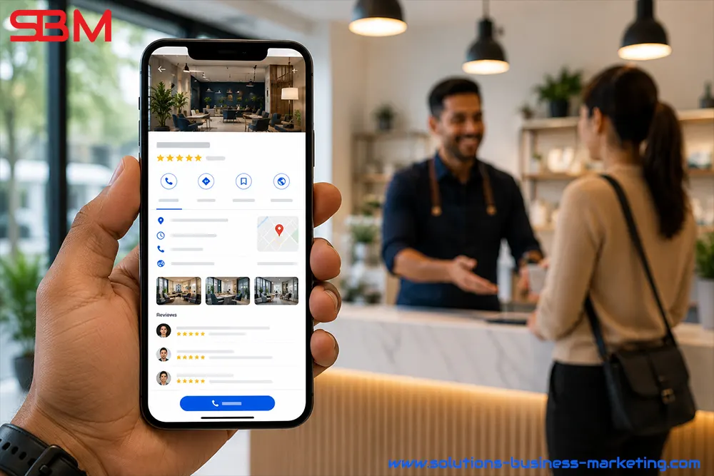Fiche Google Business Profile optimisée affichant les informations essentielles, les avis clients et les photographies d'une entreprise.