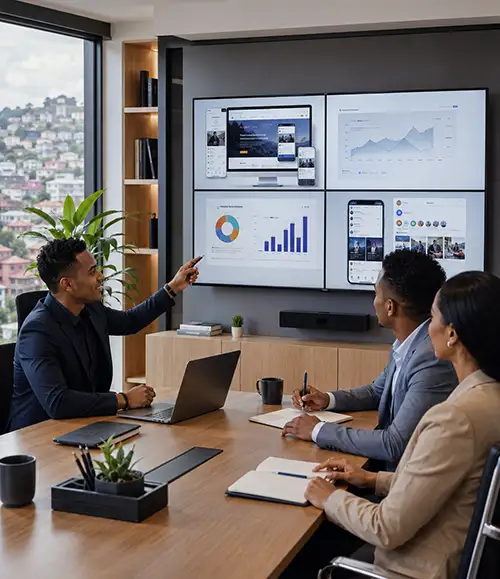 Entretient avec des clients dans une agence web à Antananarivo Entretient avec des clients dans une agence web à Antananarivo