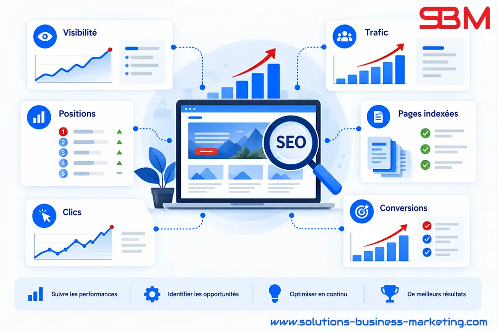 Illustration des indicateurs permettant de mesurer les performances SEO d’un site internet