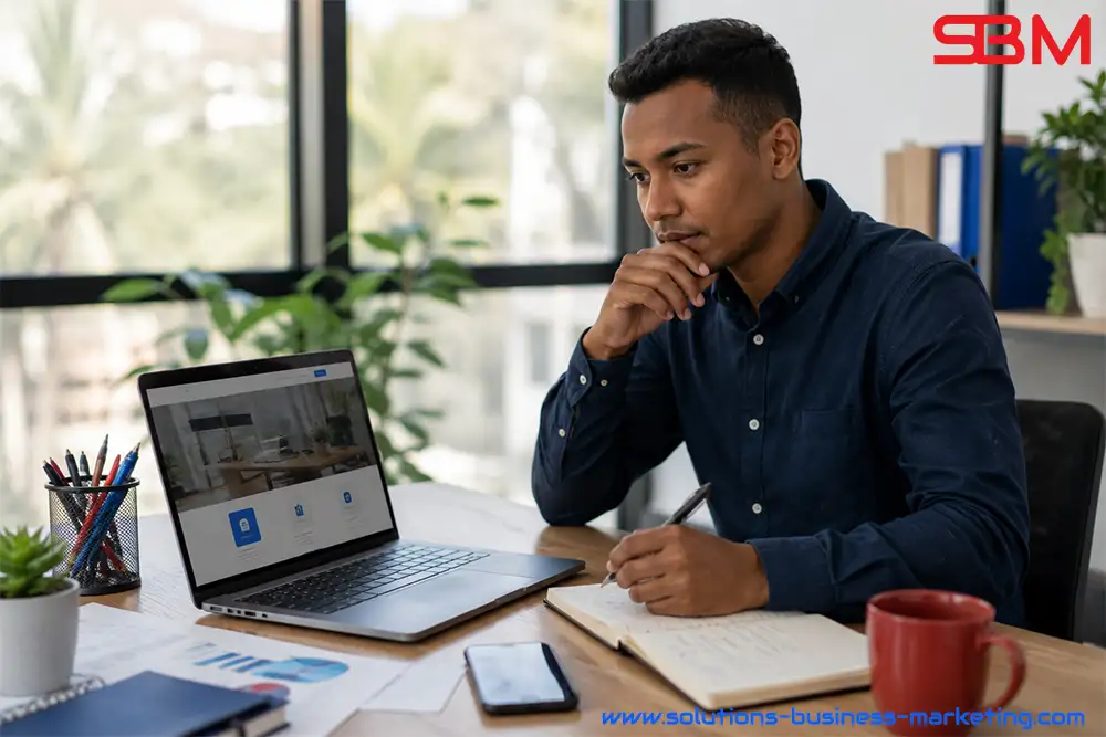 Professionnel analysant un site internet qui reçoit des visiteurs mais génère peu de clients