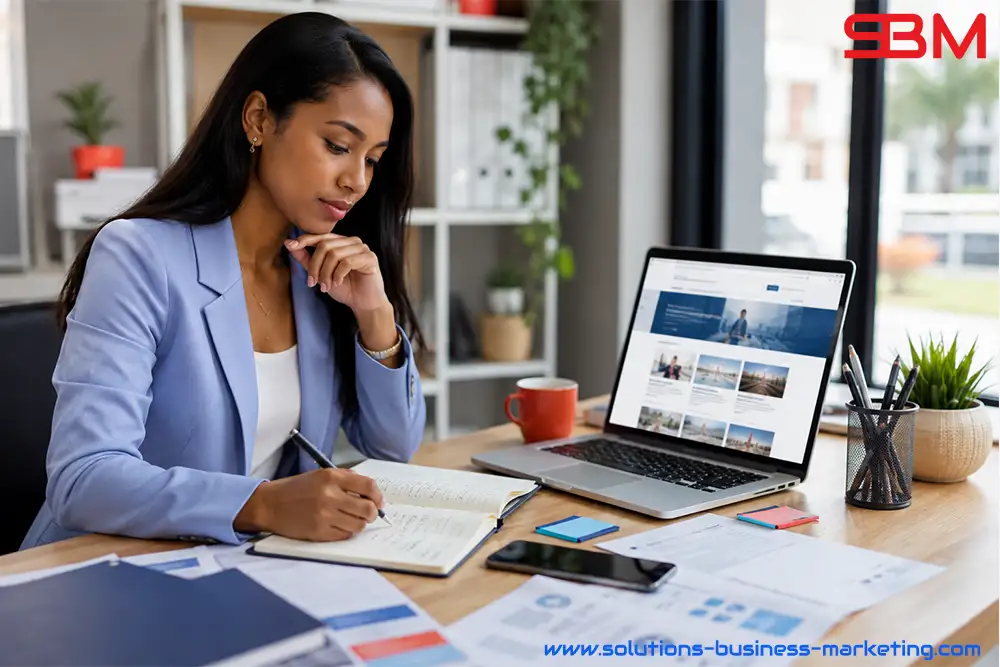 Professionnelle élaborant une stratégie de contenu SEO pour un site internet