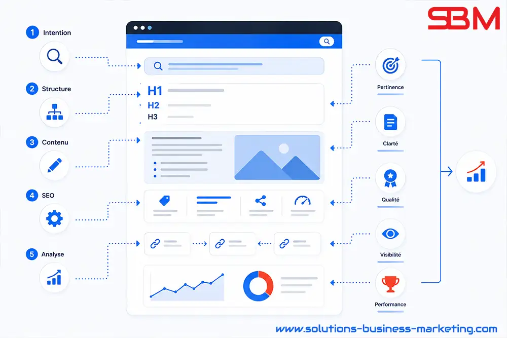 Illustration des étapes d'optimisation d'une page web pour le référencement naturel Illustration des étapes d'optimisation d'une page web pour le référencement naturel